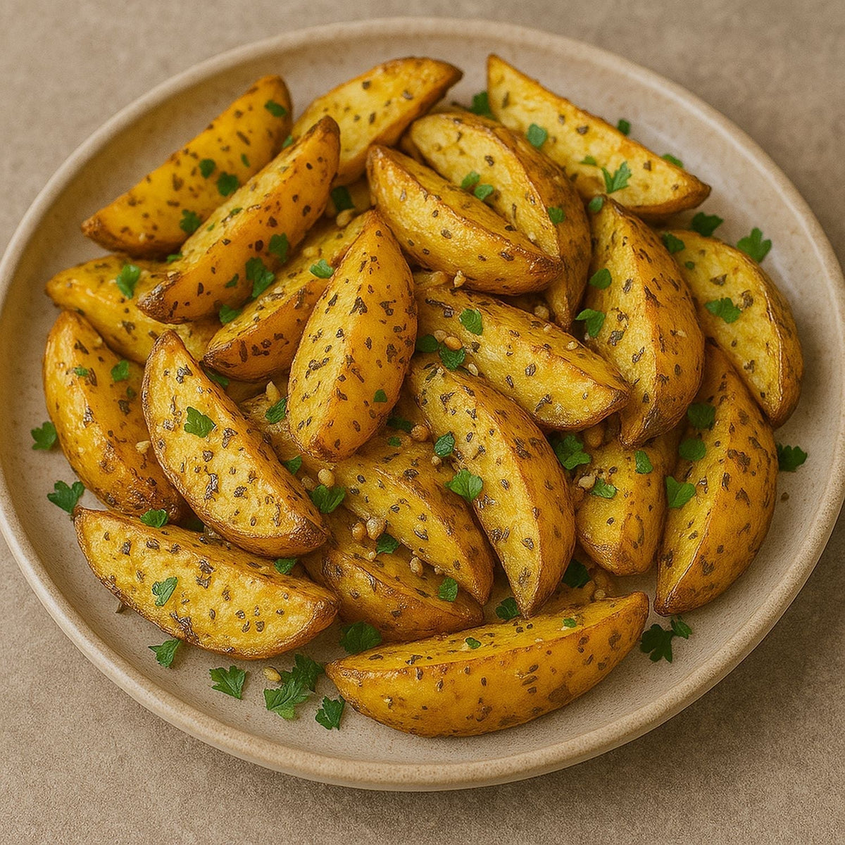 Knusprige Oregano-Kartoffelspalten mit SPINTZ Oregano, Knoblauch und frischer Petersilie, goldbraun gebacken und perfekt gewürzt.