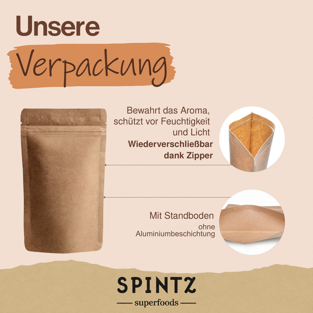 Verpackung der SPINTZ Bio-Nelken mit Zipper und Standboden, ohne Aluminiumbeschichtung.