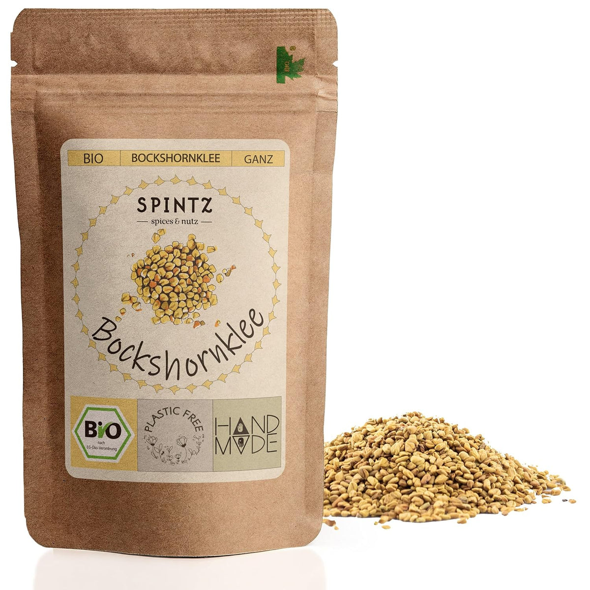SPINTZ Bio Bockshornkleesamen im plastikfreien Doypack – handverpackt, aromatisch und aus kontrolliert biologischem Anbau