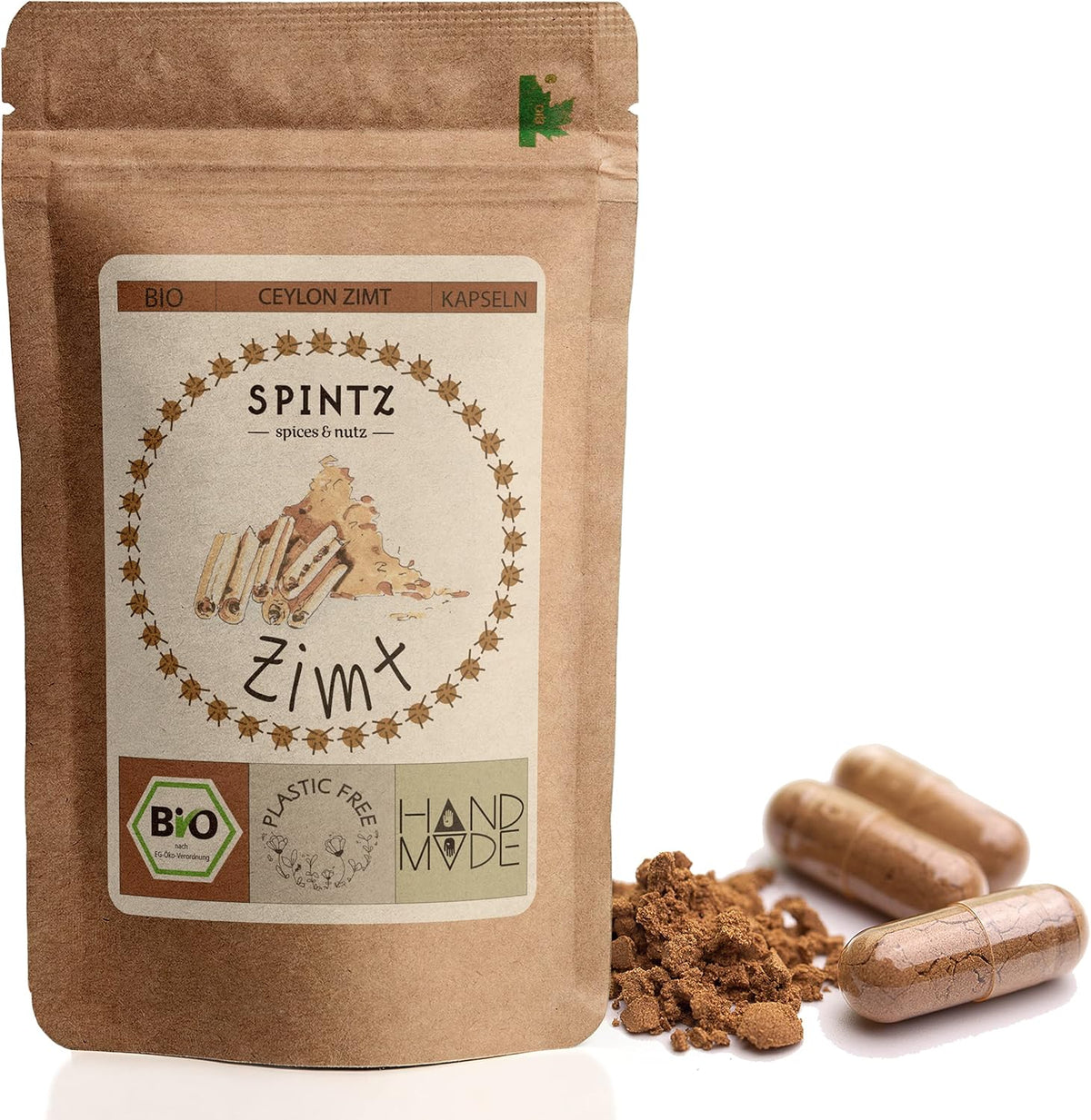 PINTZ Bio Zimt Kapseln im plastikfreien Doypack – fein vermahlen, aromatisch und aus biologischem Anbau