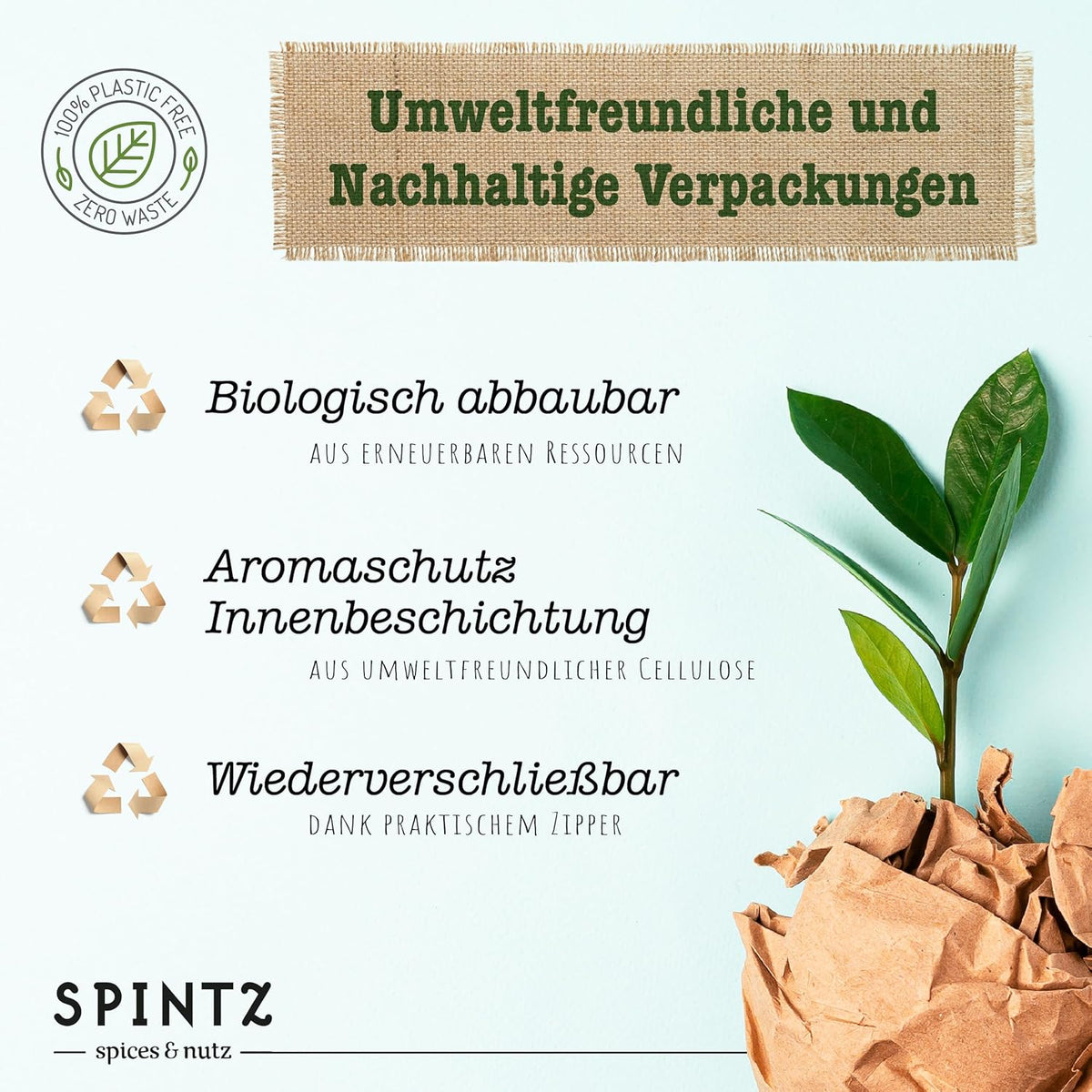 SPINTZ umweltfreundliche Verpackung – biologisch abbaubar, aromaschützend und wiederverschließbar aus Zellulose