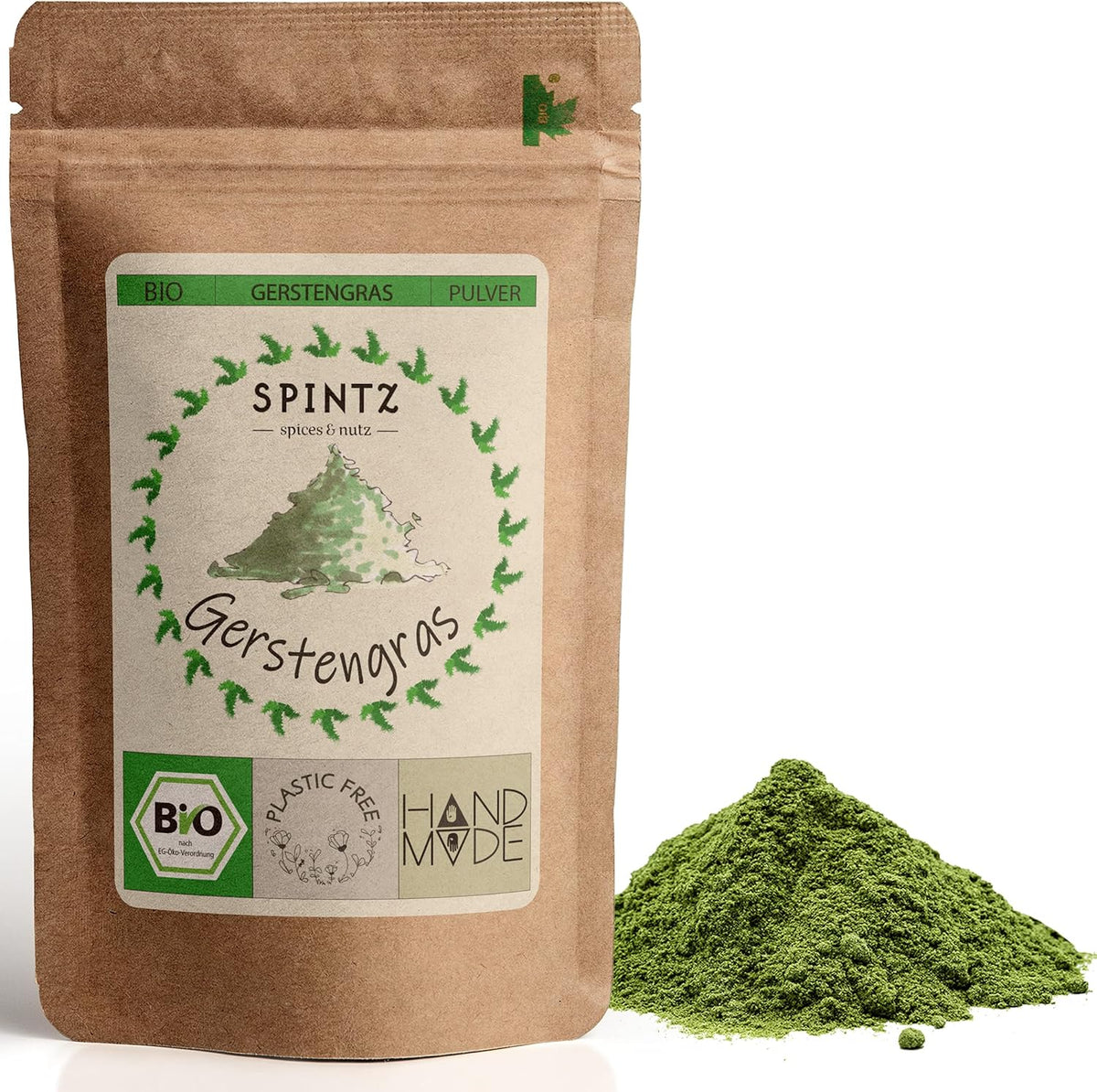 SPINTZ Bio Gerstengras Pulver im umweltfreundlichen Doypack – naturbelassen, nährstoffreich und aus kontrolliert biologischem Anbau