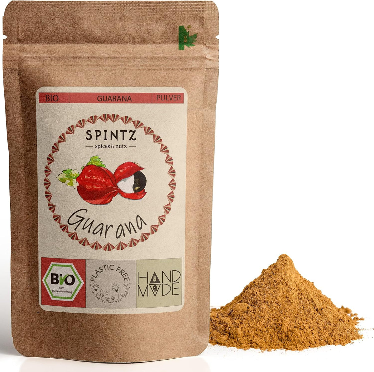 SPINTZ Guarana Pulver im plastikfreien Doypack – natürliches Bio-Koffein aus der Guarana-Pflanze