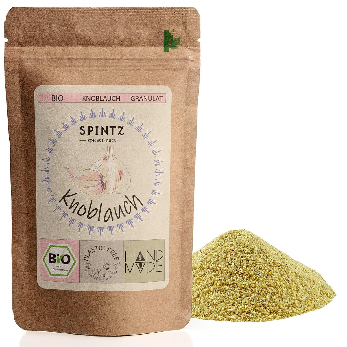 SPINTZ Bio Knoblauch Granulat im plastikfreien Doypack – aromatisch, naturbelassen und aus biologischem Anbau