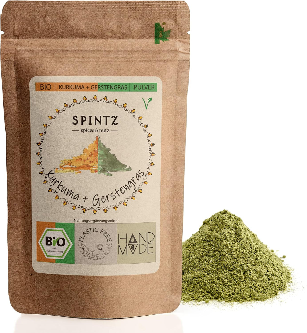 SPINTZ Kurkuma & Gerstengras Pulver im nachhaltigen Doypack – fein gemahlen, naturbelassen und reich an Nährstoffen