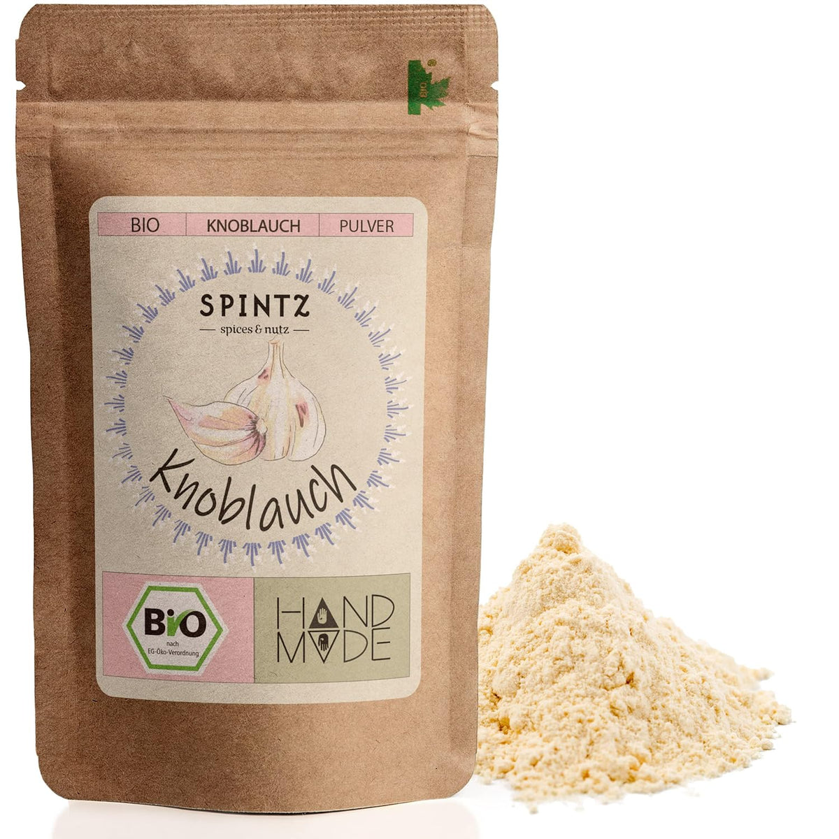 SPINTZ Bio Knoblauchpulver im plastikfreien Doypack – handverpackt und aromatisch